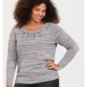 Torrid Grey Marled Embellished Pullover Sweater 2x